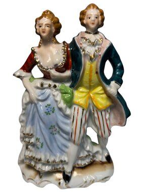 Vintage Hand-Painted Colonial Figurine Couple Statue Japan Porcelain 6.5" Tall